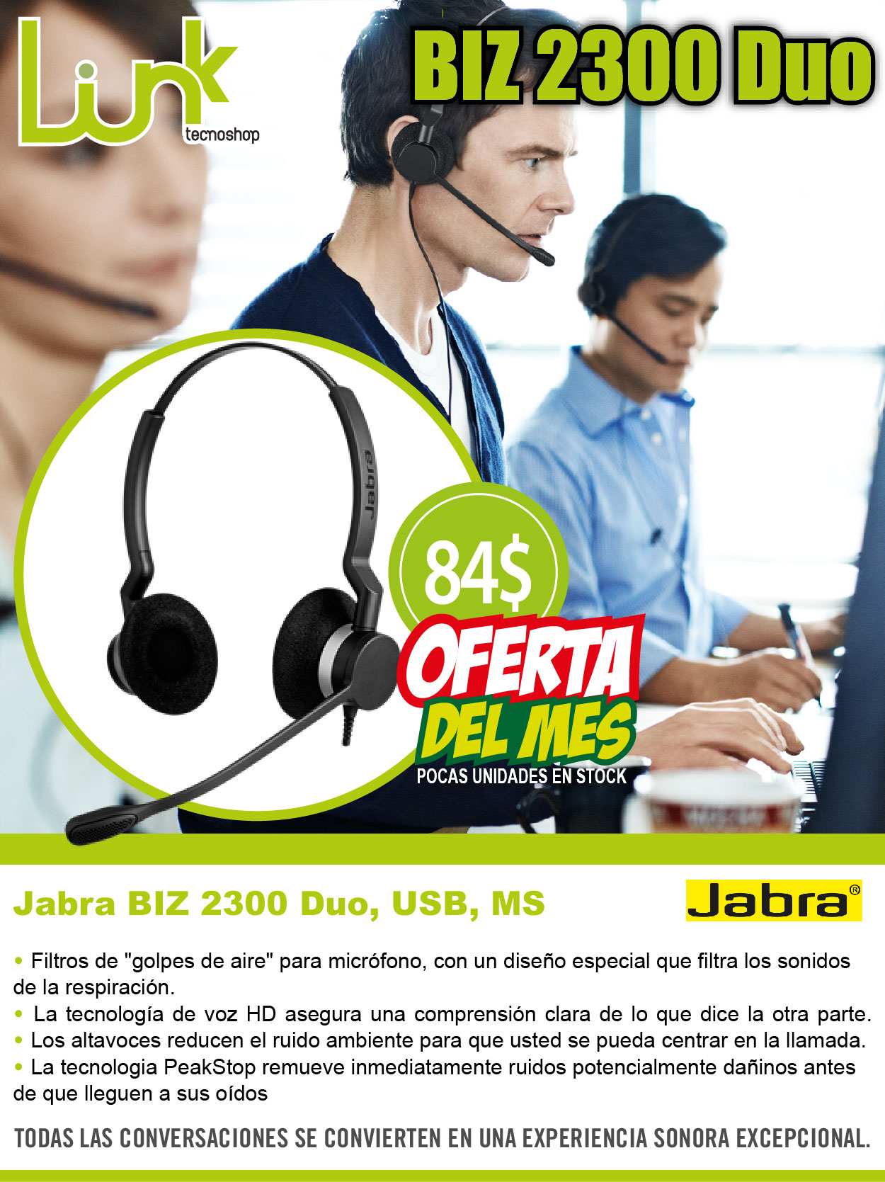 Audifonos JABRA BIZ 2300 DUO USB